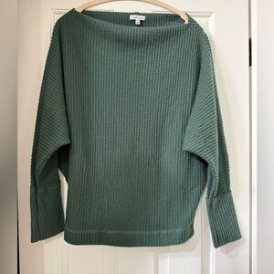 White Birch Forest Green Waffle Knit Cowl Sweater - size M